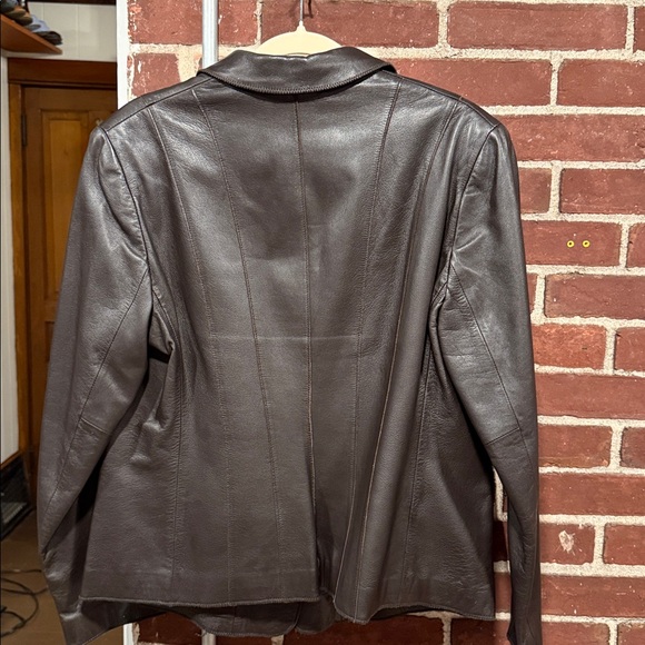 Jones New York Dark Brown Leather Blazer very nice light weight - Picture 2 of 7